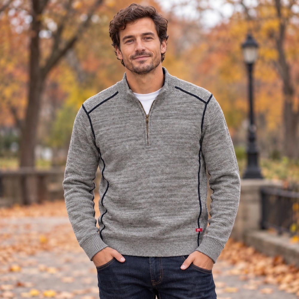 Banana Republic Heritage Mens M Gray Merino Wool Blend Quarter Zip Scuba Sweater